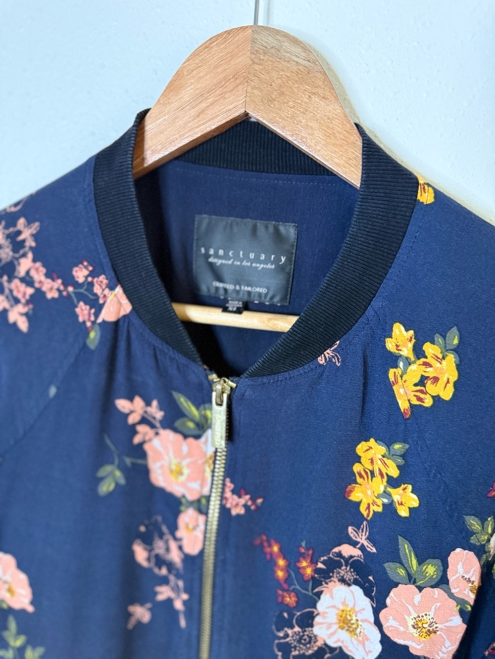 Sanctuary Navy Floral Bomber Jacket | Pink & Yellow Blooms | XS - Picture 4 of 5